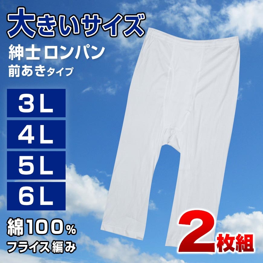 綿100% ロングパンツ 大きいサイズ 2枚組 3L～6L (下着 綿 ボトム インナー ステテコ ズボン下 メンズ)