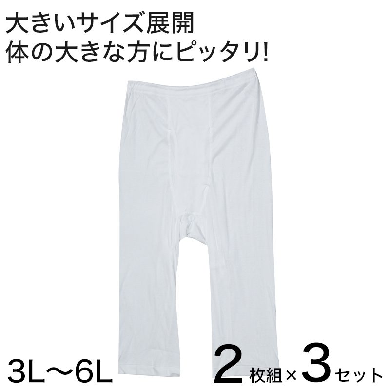 メンズ ステテコ ロングパンツ ズボン下 大きいサイズ 2枚組×3セット 3L～6L (肌着 綿100% ボトム インナー 白)