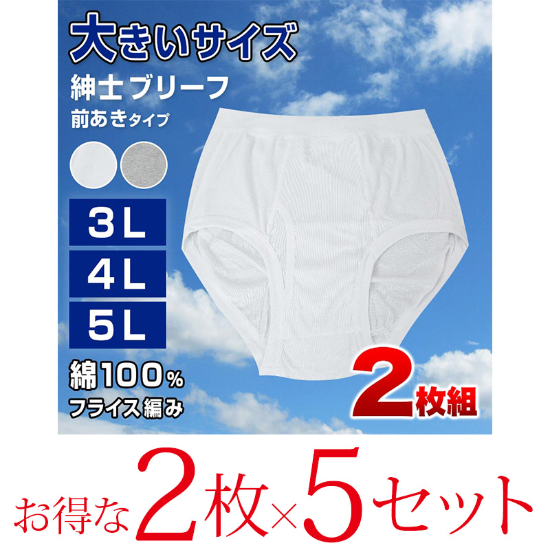 ブリーフ 綿100% 大きいサイズ 2枚組 3L~5L (メンズ 下着 パンツ 綿 ゆったり インナー 白 グレー)