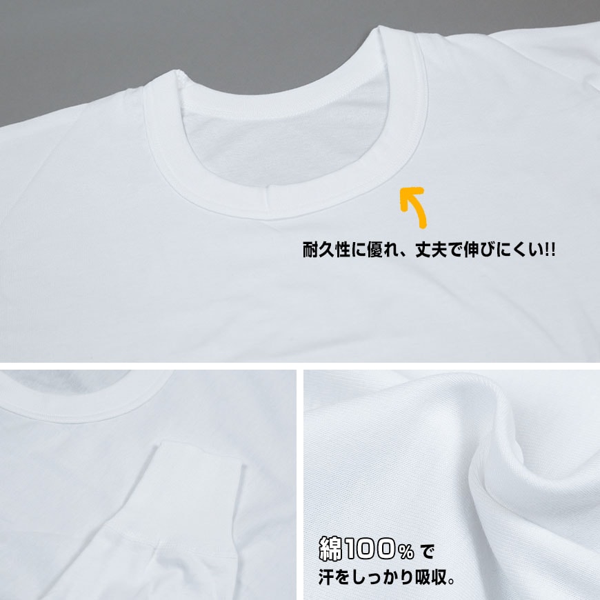 インナー メンズ 長袖 大きいサイズ 肌着 綿100% 2枚組 3L～6L (下着 シャツ 男性 白 無地 tシャツ インナーウェア アンダーウェア 3l 4l 5l 6l)