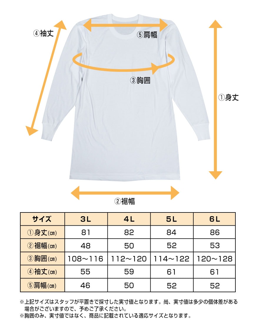 インナー メンズ 長袖 大きいサイズ 肌着 綿100% 2枚組 3L～6L (下着 シャツ 男性 白 無地 tシャツ インナーウェア アンダーウェア 3l 4l 5l 6l)