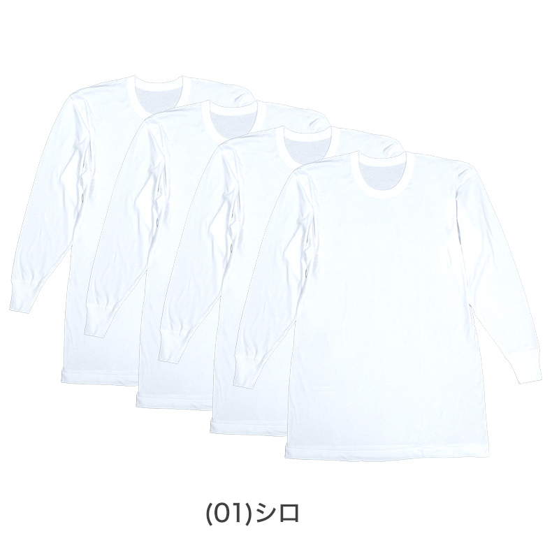 綿100％ 長袖 丸首 シャツ 2枚組 フライス 3L 4L 5L 6L メンズ 肌着 下着 アンダーウェア インナー 白シャツ 白 ホワイト 無地 大きいサイズ コットン 3l 4l 5l 6l