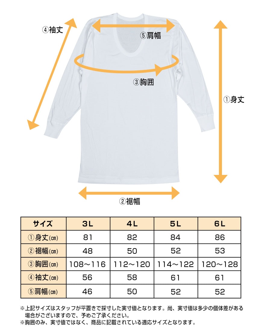 インナー メンズ 長袖 大きいサイズ 肌着 綿100% 2枚組 3L~6L (下着 シャツ 男性 白 無地 tシャツ インナーウェア アンダーウェア 3l 4l 5l 6l)