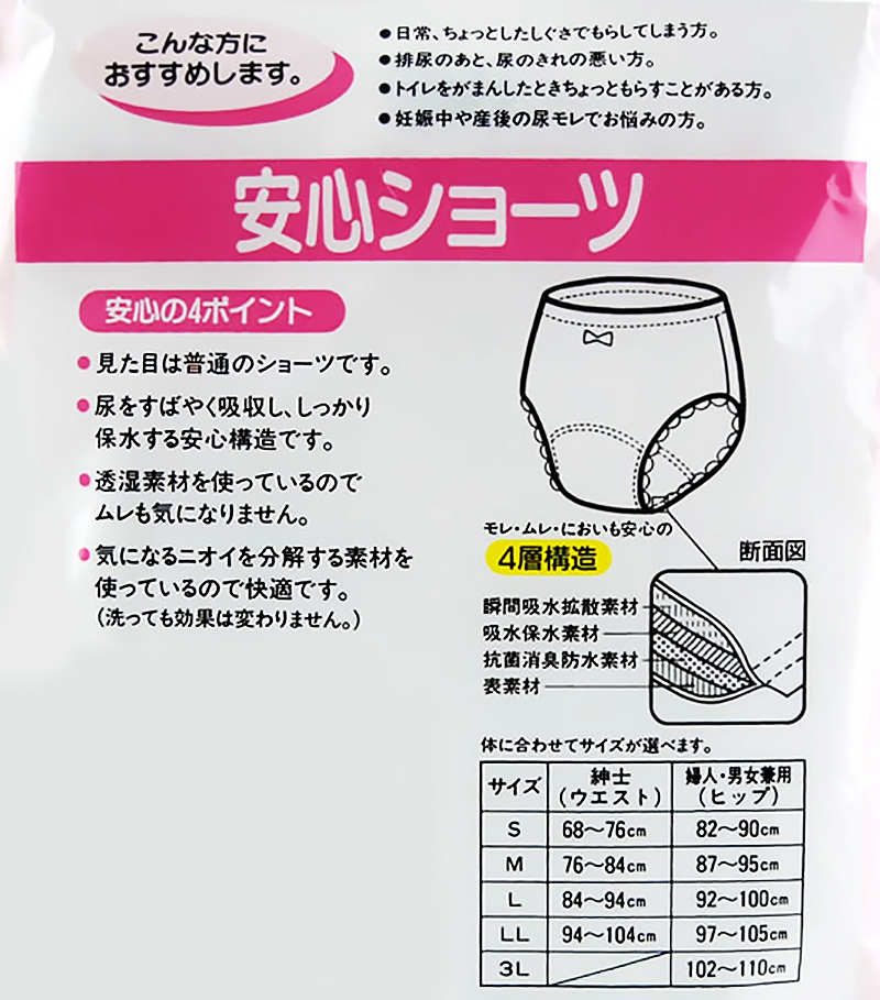 安心ショーツ 腰ゴムショーツ S~3L (レディース 綿100% 尿漏れ 介護ショーツ) (介護用品) (取寄せ)