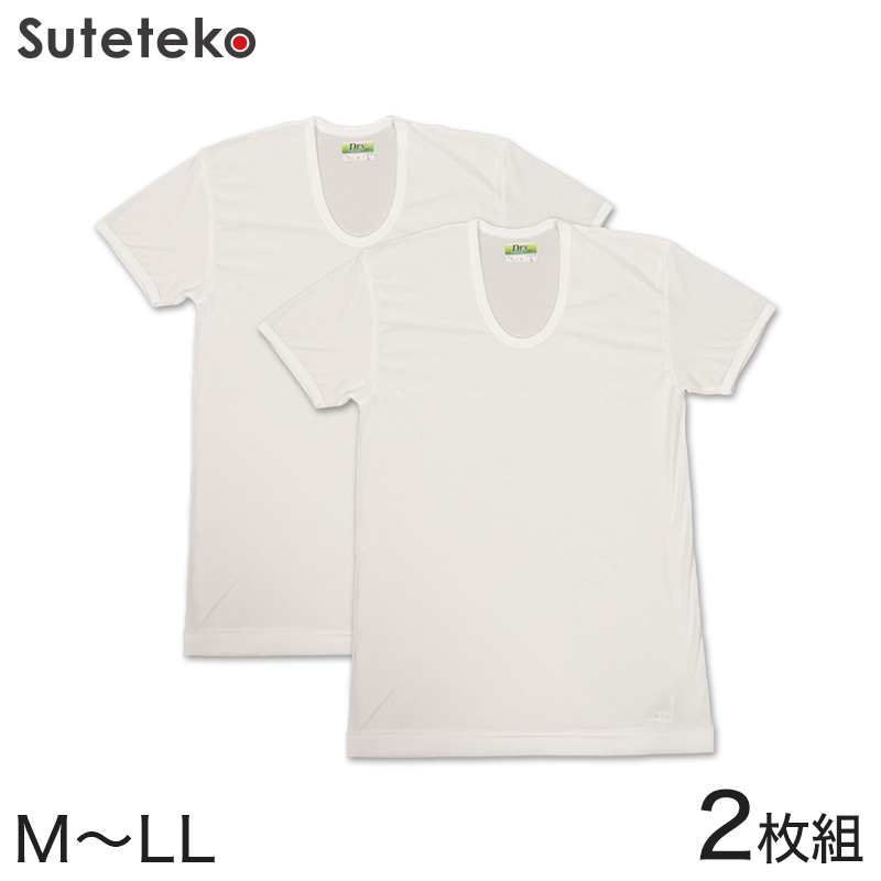 Tシャツ メンズ 半袖U首シャツ インナー 2枚組 M～LL (男性 紳士 肌着 半袖 ｔシャツ Uネック インナーウェアー 夏 吸水速乾 吸汗速乾 抗菌防臭 鹿の子編み M L LL) (在庫限り)