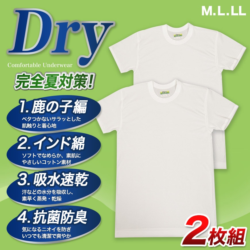 Tシャツ メンズ 半袖 丸首シャツ インナー 2枚組 M～LL (tシャツ 男性 紳士 クルーネック 肌着 白 無地 綿 コットン シャツ 吸汗 速乾 夏 M L LL) (在庫限り)