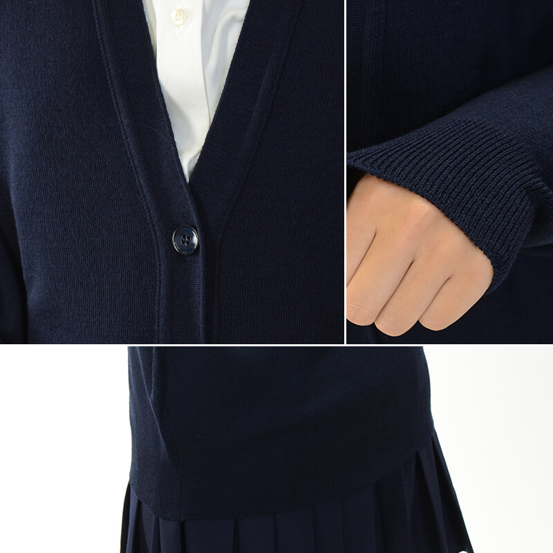 FIRST BEAT 女性用スクールニットVカーディガン 110cm・120cm (FIRSTBEAT 学生服 制服 中学生 高校生 通学 スクール ニット 女子高生 カーデガン 学生 黒 紺 スクールセーター 丸洗いOK 毛玉ができにくい) (学生服) (取寄せ)