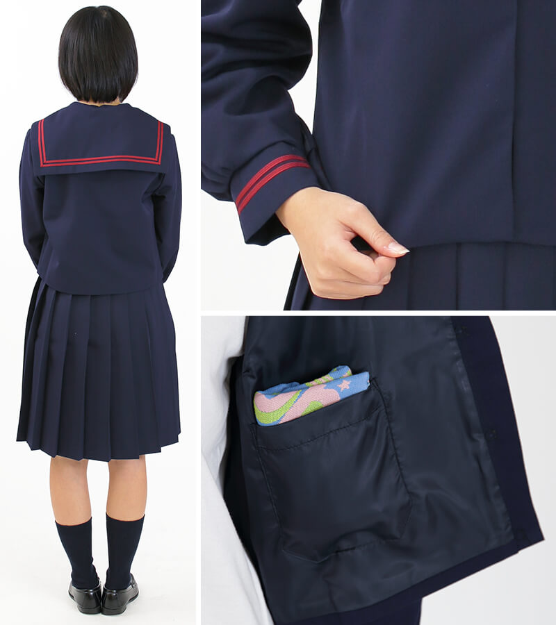 ティアラ 女子小学生 カシドス織り 赤2本ライン セーラー服 120cmA～130cmA (Tiara) (送料無料) (取寄せ)