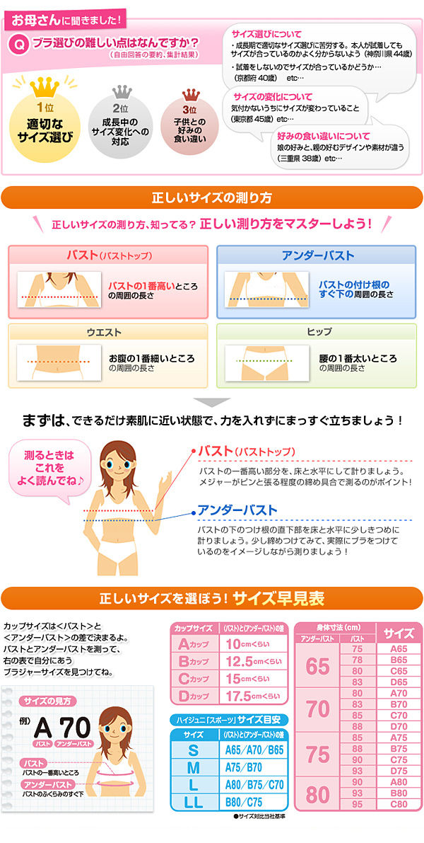 アツギ ハイジュニ はじめてブラ ふんわりカップ ノンワイヤーブラジャー A70~B80 (ATSUGI atsugi Hijuni スクール ガールズ 女子 ファーストブラ) 【在庫限り】