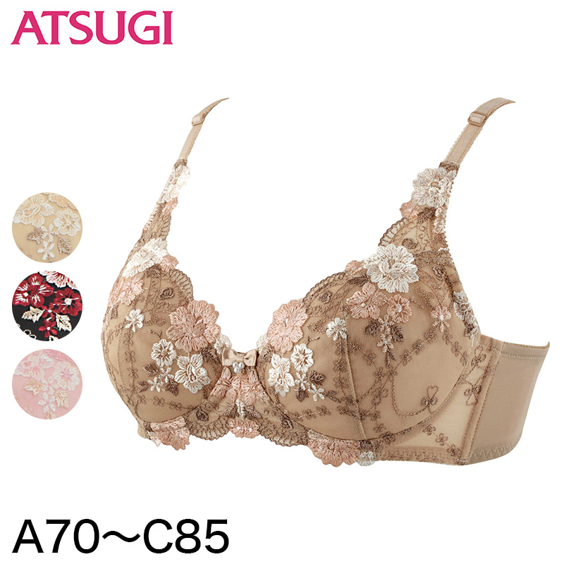 e-select 吸汗速乾 ふんわりカップ ノンワイヤーブラジャー A70〜C85 (レディース 婦人 女性 ATSUGI イーセレクト ブラ 花柄レース カップ裏メッシュ) 【在庫限り】
