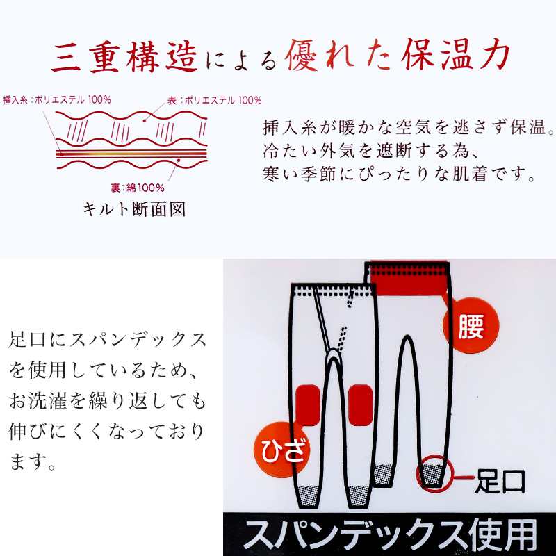 メンズ インナー 長ズボン ズボン下 ボトム キルト あたたかい 当て布付き 肌着 綿 保温 M～LL (ステテコ 前開き 下着 ダイヤキルト 防寒 冷え防止 ロングパンツ M L LL) (在庫限り)