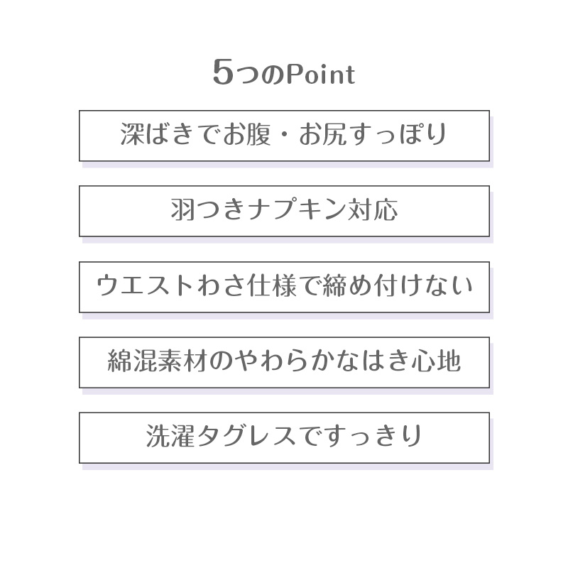 レディース サニタリーショーツ 昼用 ウエストわさ仕様 羽つきナプキン対応 綿混 洗濯タグレス プラチナ加工 M L LL 生理用ショーツ 生理パンツ 締め付けない 羽根つき ショーツ 下着 インナー 婦人 女性 コットン混 普段履き デイリー