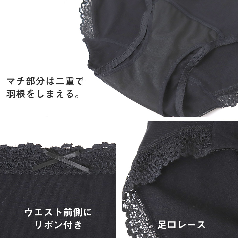 サニタリーショーツ 羽根つき デイリー用 1分丈 綿 コットン 下着 レディース ノンゴム M L LL 綿混 ショーツ サニタリー 生理用ショーツ 汚れが目立たない パンツ 無地 定番 紺 生理 肌に優しい