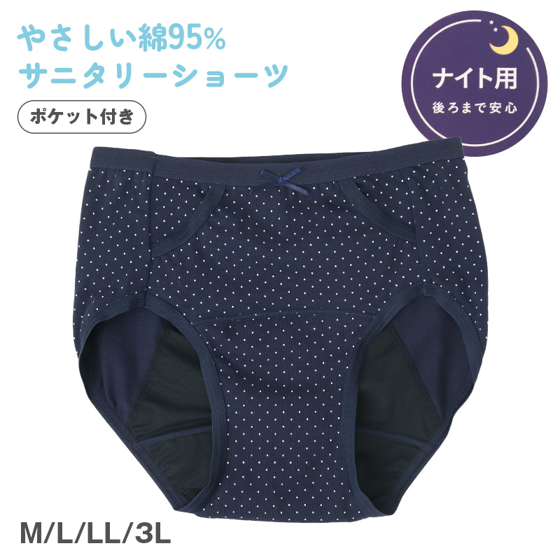 サニタリーショーツ 羽根つき ナイト用 綿 コットン 下着 レディース M L LL 3L 綿混 ショーツ サニタリー 生理用ショーツ 汚れが目立たない パンツ 無地 レース 定番 黒 生理 肌に優しい