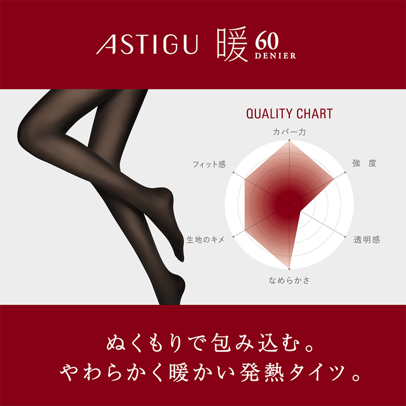 アツギ アスティーグ 暖 やわらか発熱タイツ 60デニール L-LL (レディース ASTIGU 暖かい チャコール 黒 atsugi ATSUGI 無地 冬) (在庫限り)