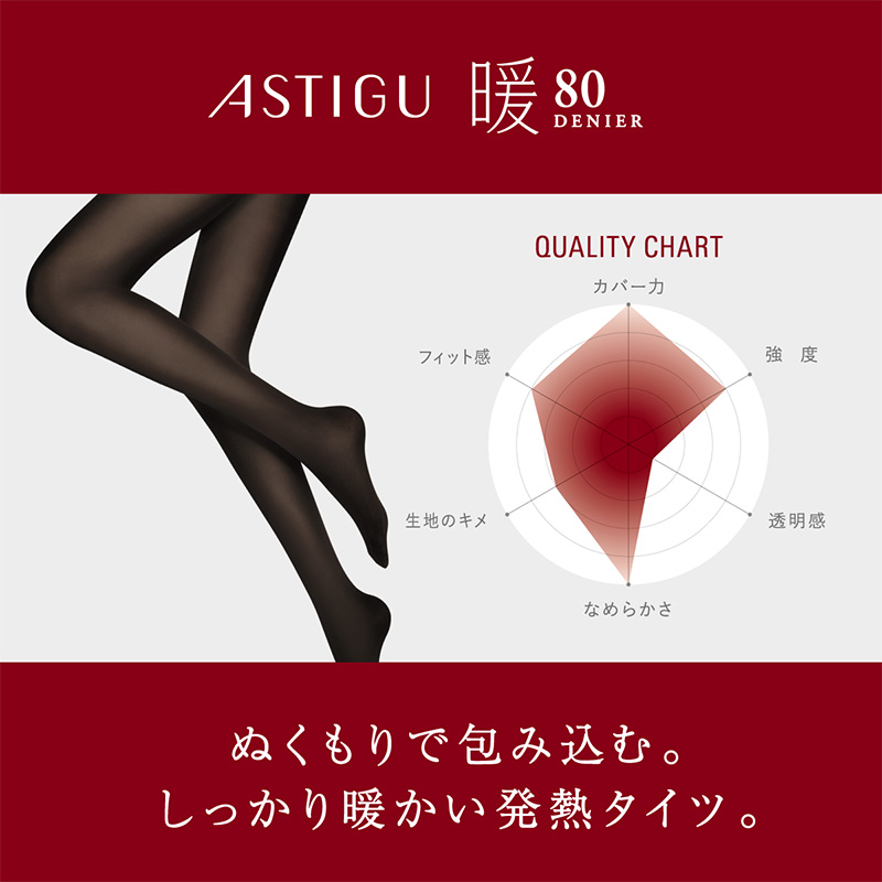 アツギ アスティーグ 暖 発熱タイツ 80デニール やわらかい L-LL (レディース ASTIGU 暖かい 黒 atsugi ATSUGI 無地 冬) (在庫限り)