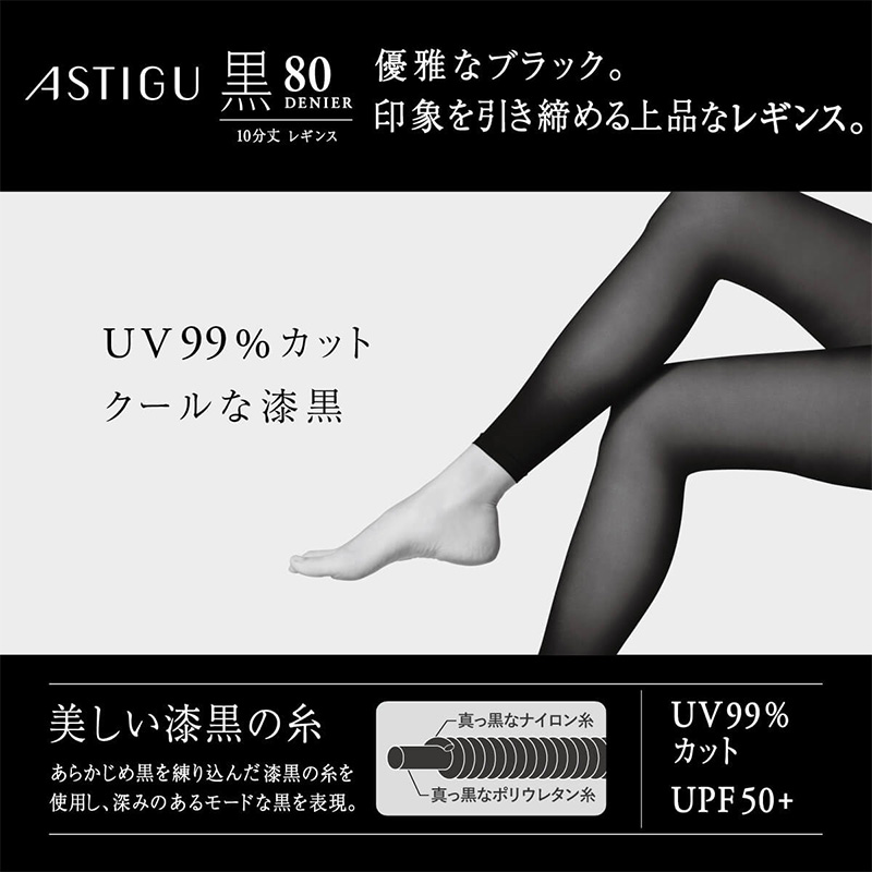 アツギ 25デニール 黒 レギンス 10分丈 ストッキング レディース 通気性 M-L L-LL UVカット レッグウェア ブラックストッキング 紫外線対策 スパッツ 黒レギンス 静電気防止 レディースインナー UV対策