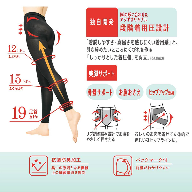 Atsugi Medical アツギ メディカル 着圧ストッキング レディース 足首18hPa 骨盤サポート M-L L-LL 美脚 美尻 パンスト 抗菌防臭 女性 婦人 インナー 補強トウ コンプレッション ストッキング 段階着圧 ふくらはぎサポート