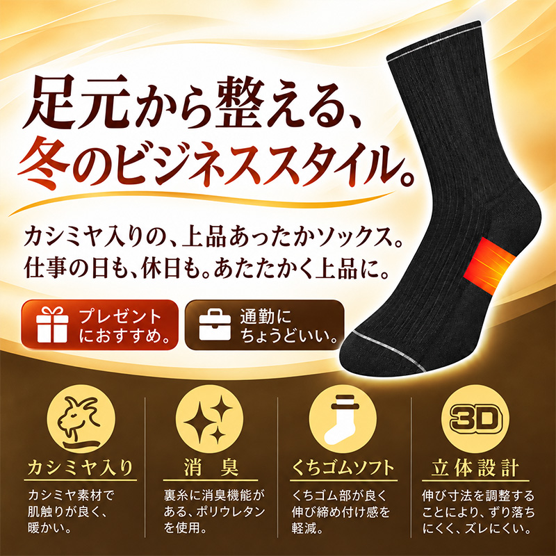 メンズ 靴下 カシミヤ入り ウール混 暖かい ビジネスソックス クルー丈 アーガイル 消臭 くちゴムソフト 立体設計 24-26cm 26-28cm 紳士 ソックス 通勤快足 秋冬 冬 防寒 革靴 スーツ 仕事 通勤 男性 大人 ミドル シニア あったか プレゼント