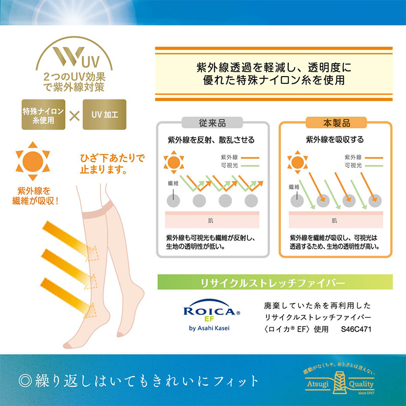 ストッキング レディース UVカット 2足組 パンティストッキング UV対策 オールSCY 補強トウ 静電気防止 抗菌防臭 M-L L-LL バックマーク UVカットナイロン 婦人 女性 アツギ Atsugi Stocking パンスト 紫外線対策 通勤 仕事 オフィス お出かけ