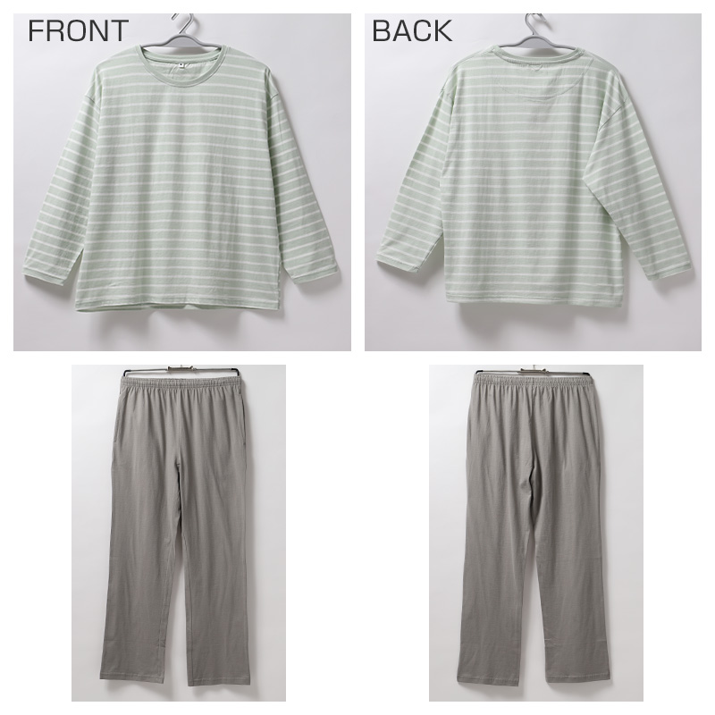 メンズ ルームウェア 上下セット 綿100 部屋着 パジャマ 無地 M L LL 長袖 セットアップ 紳士 男性用 リラックスウェア ワンマイルウェア 寝間着 普段着 ゆったり シンプル ポケット付き ウエストゴム 調整ひも付き コットン 天然素材 肌触り 快適 通気性 春夏