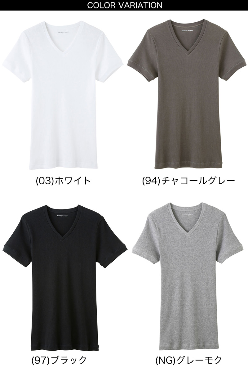 グンゼ BODY WILD Vネック リブ Tシャツ bodywild 綿100％ M～LL (GUNZE ボディーワイルド メンズ 男性 下着 肌着 ｔシャツ インナー 半袖 M L LL) (在庫限り)