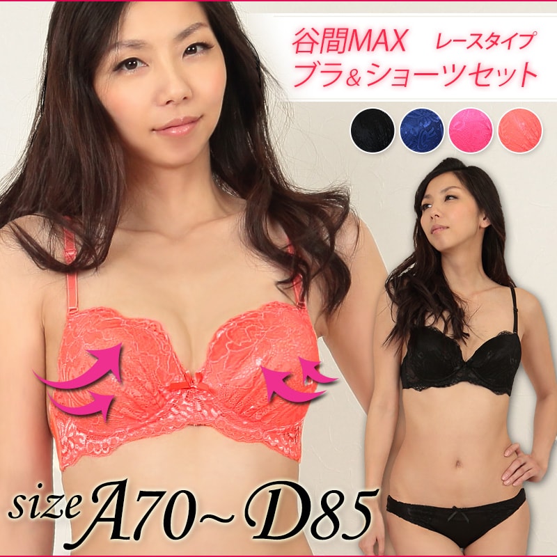 谷間MAX ブラジャー ショーツ セット レース レディース A70～D85 (ブラ 脇肉 盛りブラ 谷間 インナー 下着)