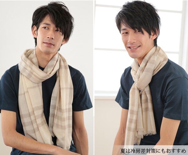 カシミヤ100% チェック柄 エアカシミヤストール メンズ フリーサイズ (カシミヤ ストール カシミア マフラー チェック 男 防寒 カシミヤ100 薄手 ギフト プレゼント arcadiarca) (送料無料) (在庫限り)