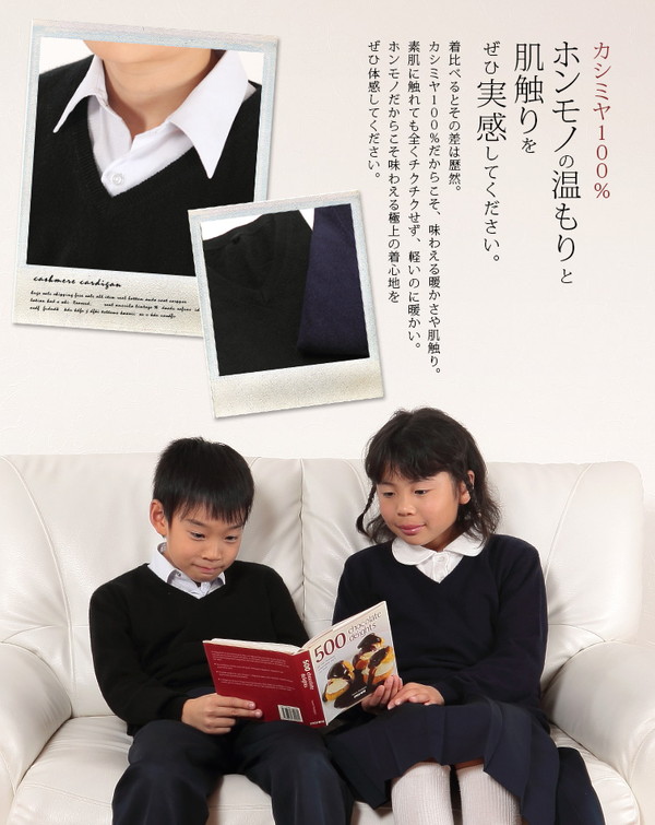 カシミヤ100% 子供 Vネックセーター 100〜120cm (カシミヤ セーター スクール ニット カシミア キッズ 子供服 子ども服 男の子 女の子 カシミヤ100 防寒 arcadiarca) (送料無料) 【在庫限り】