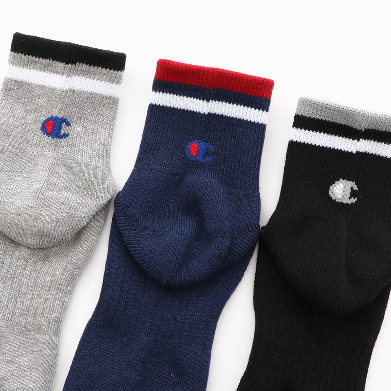 Champion ハーフパイル クォーターレングスソックス 3足組 23-25cm～27-29cm (メンズ 靴下 29cm ソックス 白 チャンピオン ショートソックス)