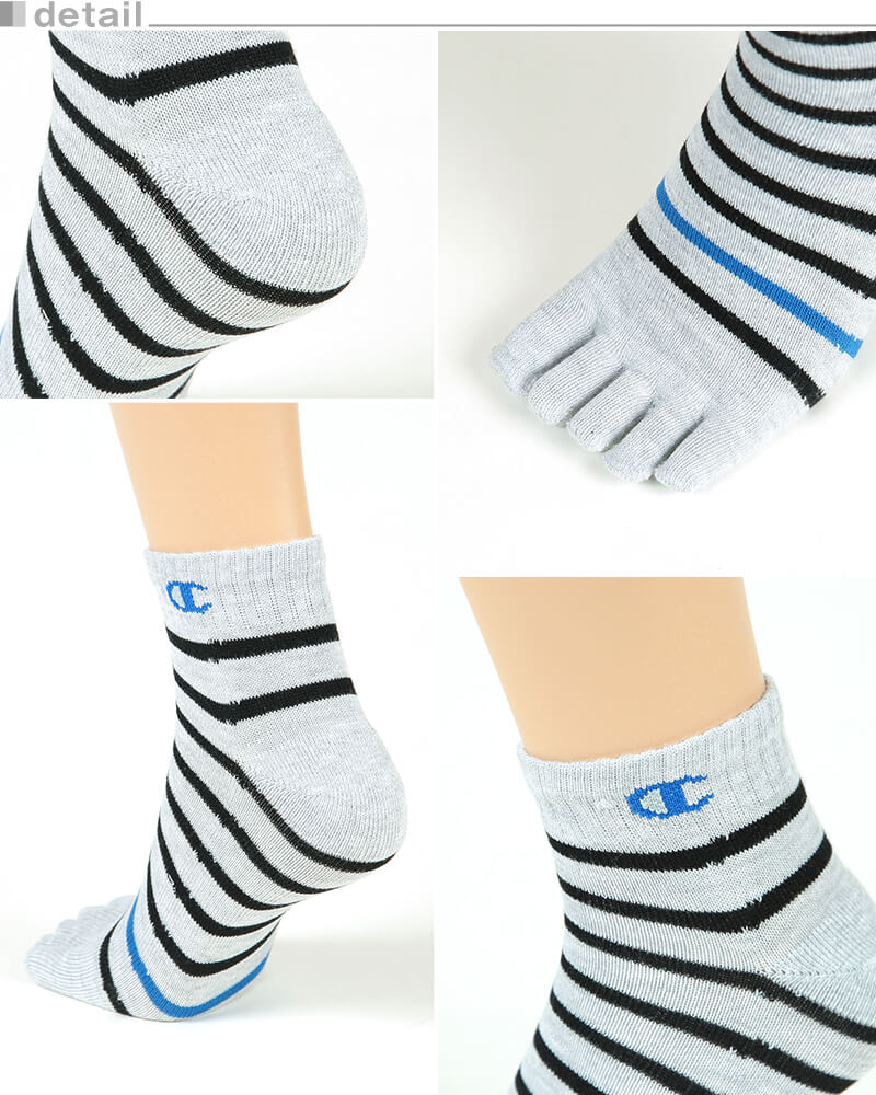Champion 5本指切替ショートレングスソックスボーダー カカトパイル 3足組 25-27cm (Champion メンズ セット くつ下) 【在庫限り】
