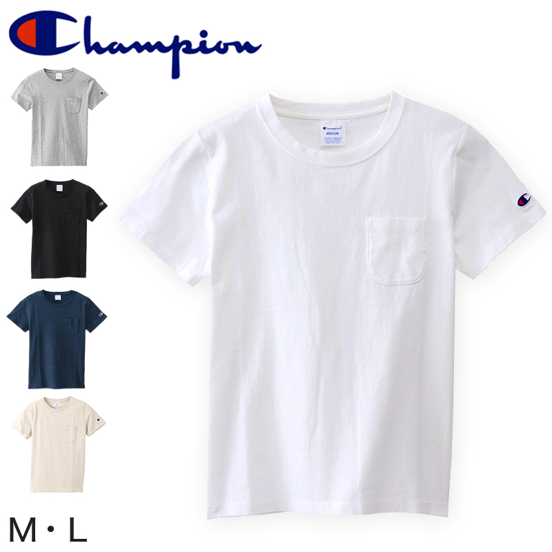 チャンピオン tシャツ レディース 半袖 ポケット 綿100% M・L (トップス コットン Tシャツ クルーネック ブランド Champion) (在庫限り)