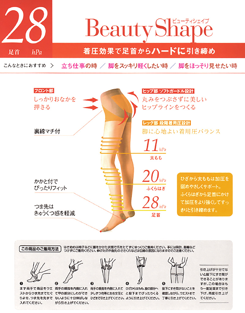 グンゼ BeautyShape 28hPa着圧ストッキング 3足セット M・L (GUNZE パンスト ストッキング 強力加圧 パンティストッキング) 【在庫限り】