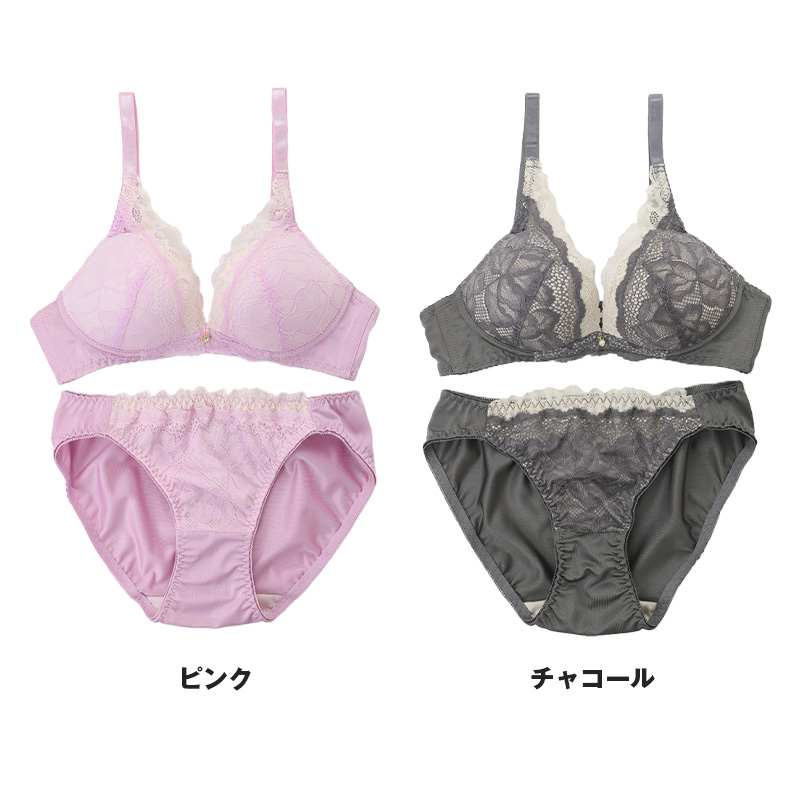 ノンワイヤーブラ 上下セット S ~ 5L ブラ レディース 下着 インナー レース かわいい ショーツ セット ワイヤレス 補整下着 痛くない 大きいサイズ 楽ちん ブラジャー