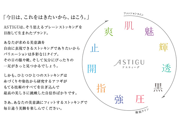 アツギ アスティーグ ひざ上 ストッキング 肌 素肌感 22-25cm (レディース 12足セット 膝上 ベージュ ブラック) (在庫限り)