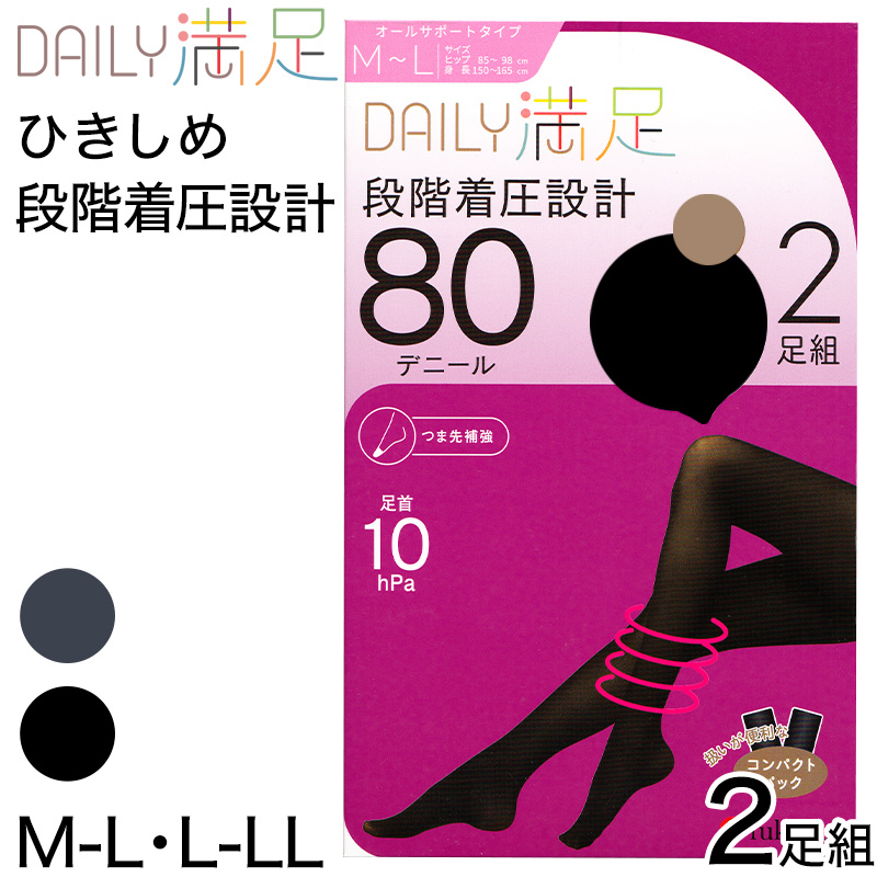 デイリー満足 あったかタイツ 110デニール 2足組 M-L・L-LL (黒 ベージュ ストッキング レディース 厚地) (在庫限り)