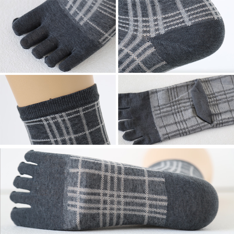 靴下 満足 紳士5本指ソックス メンズ 25-26/26-27cm (靴下 五本指 クルーソックス 消臭 ビジネス チェック タータン 抗菌 ドライ素材 水虫対策) (在庫限り)