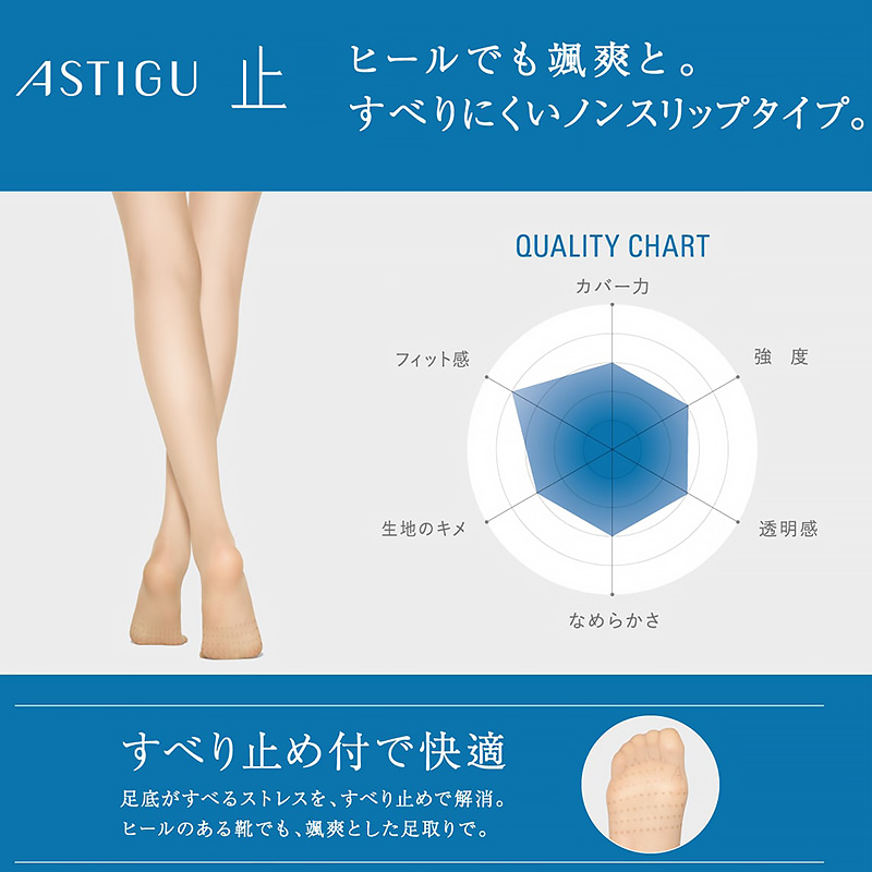 アツギ ASTIGU 止 ノンスリップ ストッキング (S-M～L-LL)(アスティーグ ATSUGI レディース 婦人 女性 パンティ部メッシュ 滑り止め ヌードトウ 夏 サマー パンティストッキング パンスト 大きいサイズ) (在庫限り)