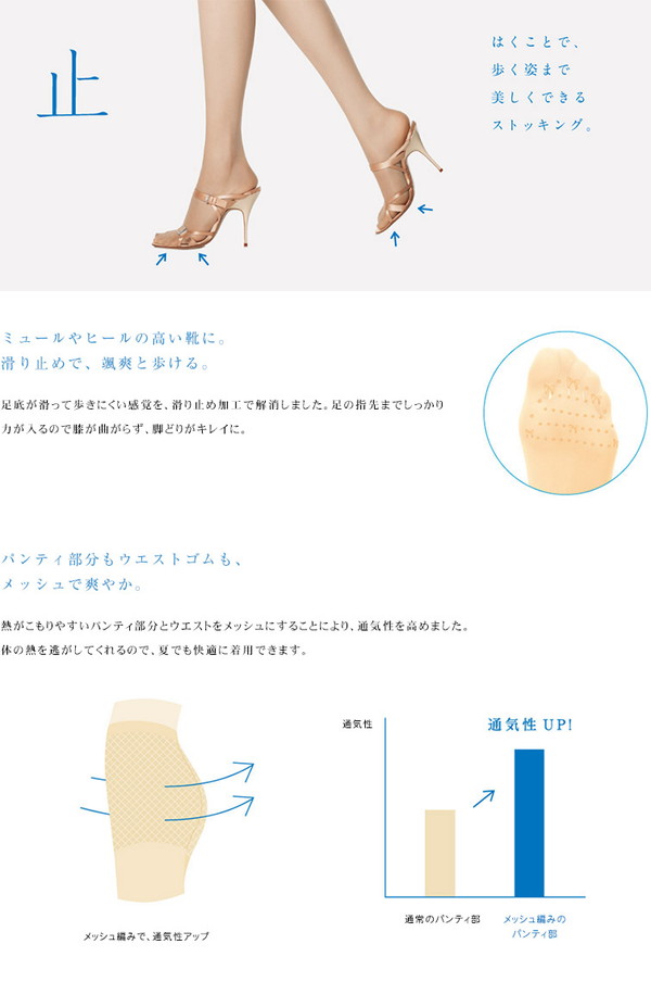 アツギ ASTIGU 止 サマー ノンスリップ ストッキング (S-M～L-LL) (ATSUGI アスティーグ レディース 婦人 女性 ストッキング 大きいサイズあり 結婚式 母の日 ギフト パンティストッキング パンスト) (在庫限り)