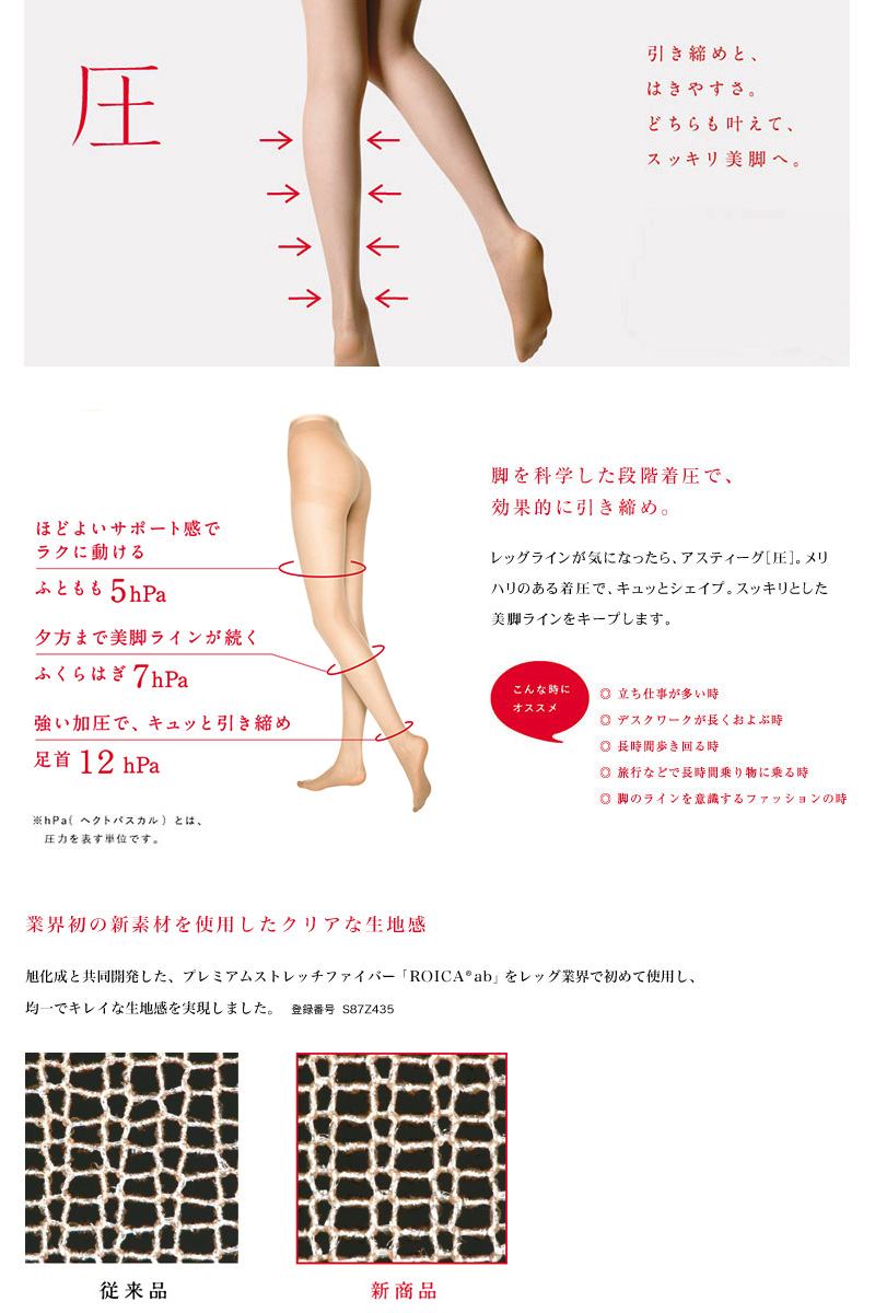 アツギ ASTIGU/アスティーグ 圧 引き締め ストッキング 3足セット S-M～L-LL (着圧 着圧ストッキング パンスト 大きいサイズ まとめ買い セット レディース) (在庫限り)