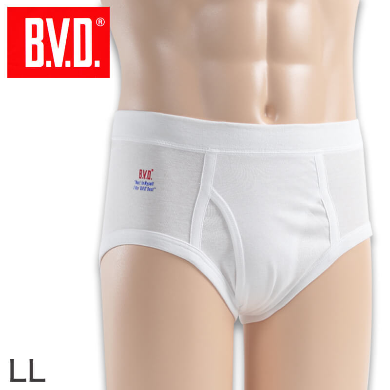 BVD メンズ セミビキニブリーフ 綿100%  LL (コットン 前開き 下着 肌着 インナー 男性 紳士 パンツ ボトムス 白 ホワイト 大きいサイズ) (在庫限り)