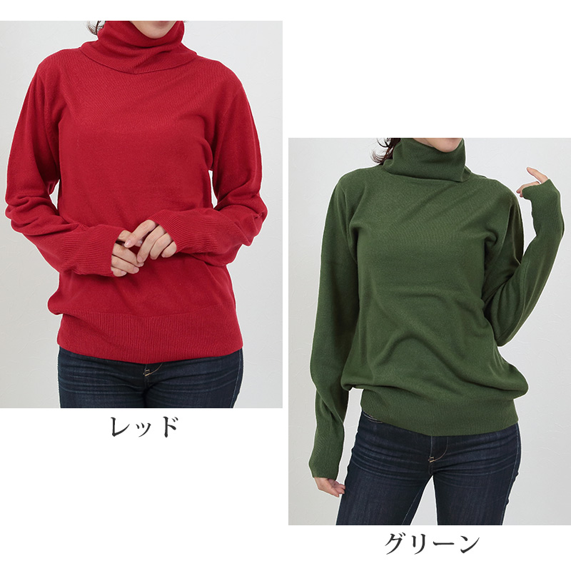 ニット レディース 秋冬 トップス セーター タートルネック 長袖 M・L (秋服 冬服 薄手 女性 ゆったりめ 無地 シンプル カジュアル) (在庫限り)