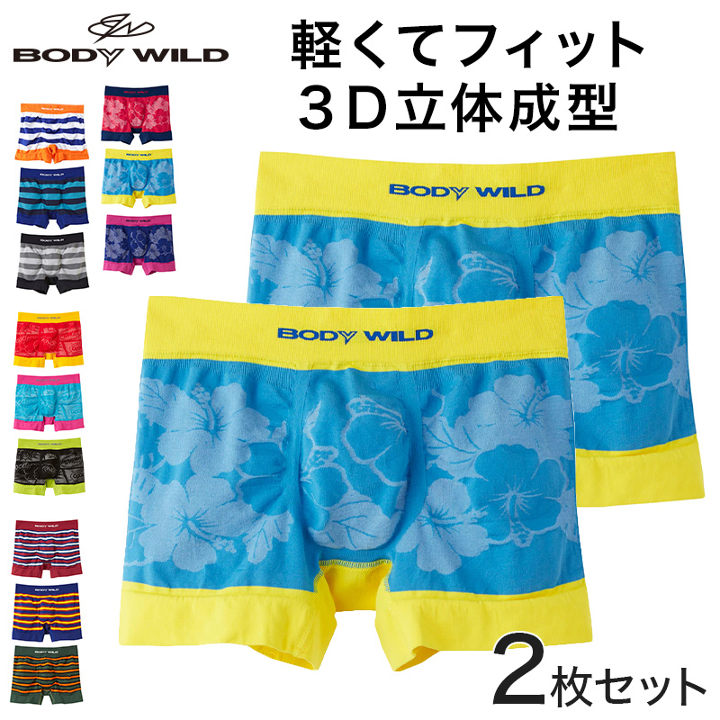 グンゼ ボディワイルド メンズ ボクサーパンツ BodyWild インナー パンツ 2枚セット M～LL (GUNZE BODYWILD 男性 紳士 下着 肌着 ボクサーブリーフ インナーウェアー カラー豊富 前とじ 洗濯タグなし 汗対策 軽い M L LL) (在庫限り)