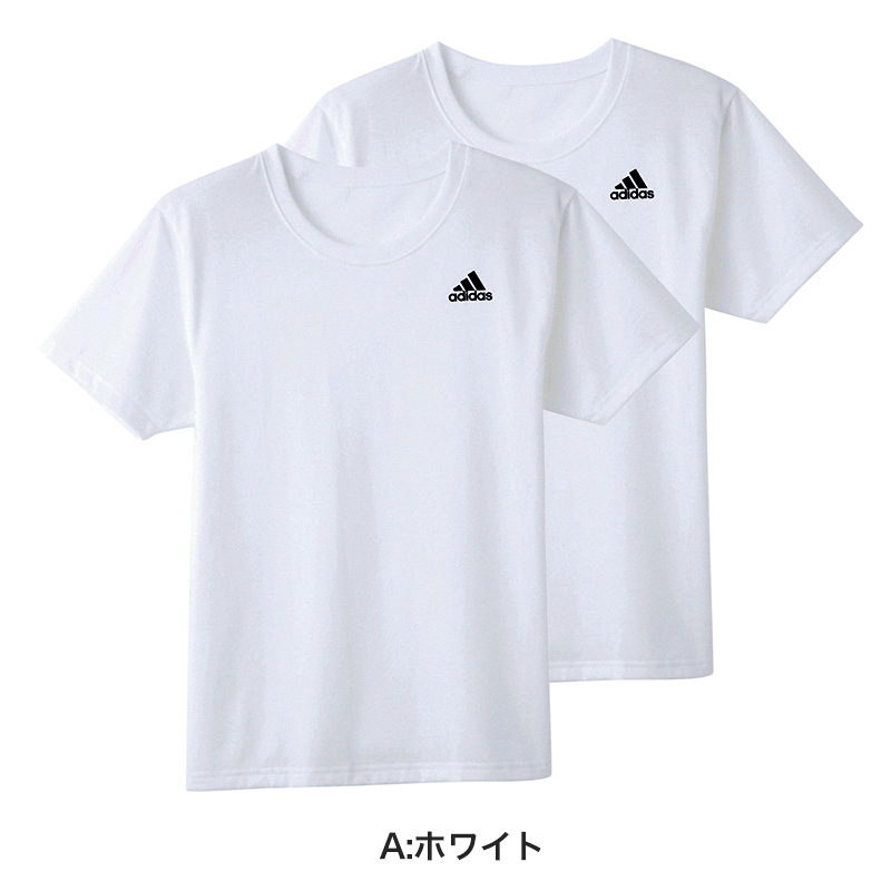 アディダス tシャツ メンズ クルーネック 半袖 インナー 2枚組 M~LL (シャツ 2枚セット 綿混 adidas グンゼ ストレッチ 丸首 速乾 ドライ 白 黒)