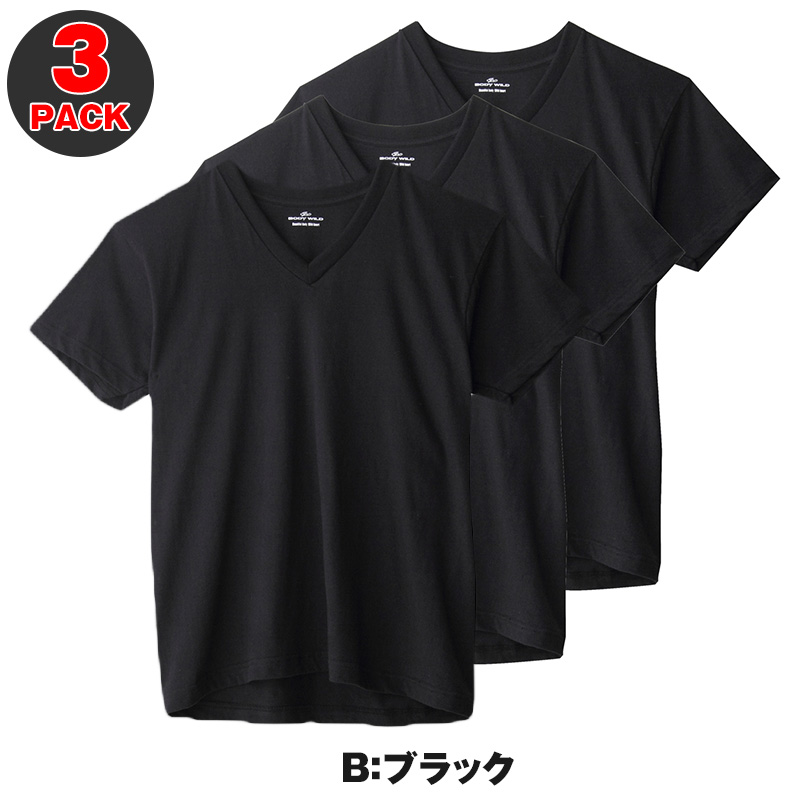 グンゼ メンズ tシャツ vネック 3枚組 綿100% 半袖 インナー S～LL ボディワイルド BODYWILD インナーシャツ v首 無地 下着 肌着 紳士 男性 トップス