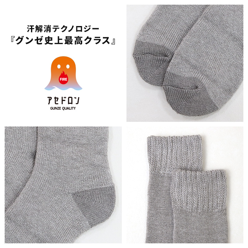 ファイヤーアセドロン 紳士 ソックス メンズ 靴下 汗とり グンゼ  25 26 27 cm 吸汗 吸水 消臭 防臭 蒸れにくい 蒸れ防止 足蒸れ対策 足冷え対策 冷え取り クルー丈 メガパイル ウール混 厚手 丈夫 通勤 通学 ビジネス カジュアル 父の日 プレゼント ギフト 贈り物
