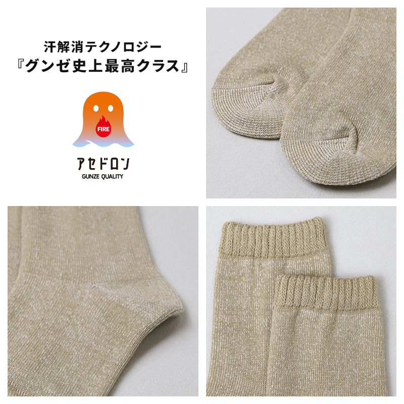 ファイヤーアセドロン 紳士 ソックス メンズ 靴下 汗とり グンゼ  25 26 27 cm 吸汗 吸水 消臭 防臭 蒸れにくい 蒸れ防止 足蒸れ対策 足冷え対策 冷え取り クルー丈 メガパイル ウール混 厚手 丈夫 通勤 通学 ビジネス カジュアル 父の日 プレゼント ギフト 贈り物