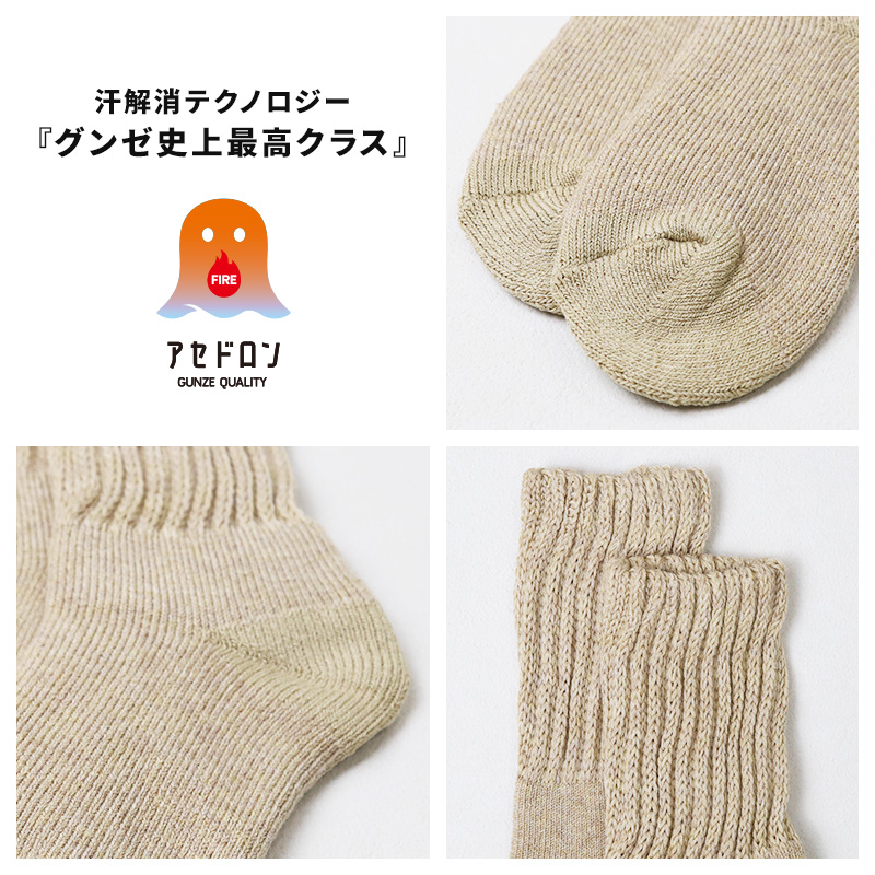 ファイヤーアセドロン 婦人 ソックス レディース 靴下 汗とり グンゼ  22 23 24 cm 吸汗 吸水 消臭 防臭 蒸れにくい 蒸れ防止 足蒸れ対策 足冷え対策 冷え取り クルー丈 3層構造 厚手 丈夫 通勤 通学 ビジネス カジュアル ブラック 黒 母の日 プレゼント ギフト 贈り物