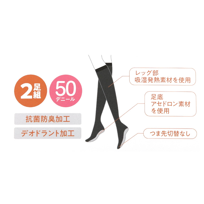 ファイヤーアセドロン タイツ 50デニール 2足組 レディース グンゼ M-L・L-LL ストッキング 冬 あったか 発熱 保温 吸湿発熱 抗菌 防臭 デオドラント加工 美脚 黒 ブラック 黒タイツ 脚痩せ 引き締め 冷え対策 冷え性 伸縮性 柔らかい 快適 蒸れにくい デニール 50D 秋冬