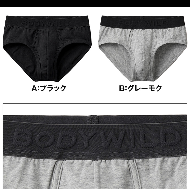 グンゼ ボディワイルド ブリーフ メンズ 前閉じ M・L GUNZE BODYWILD 綿混 インナー 下着 ショートパンツ パンツ 下穿 下穿き ロゴ 前とじ 黒 灰